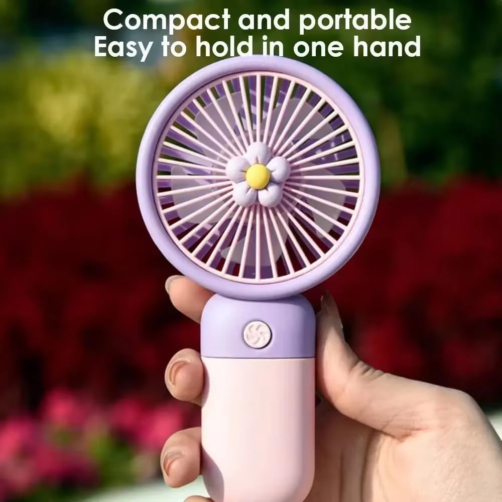 TYROCX Premium Pastel Mini Handheld Fan | USB Rechargeable Portable Personal Cooling Fan with Cute Daisy Design | 3-Speed Desktop & Travel Fan (Multicolor)