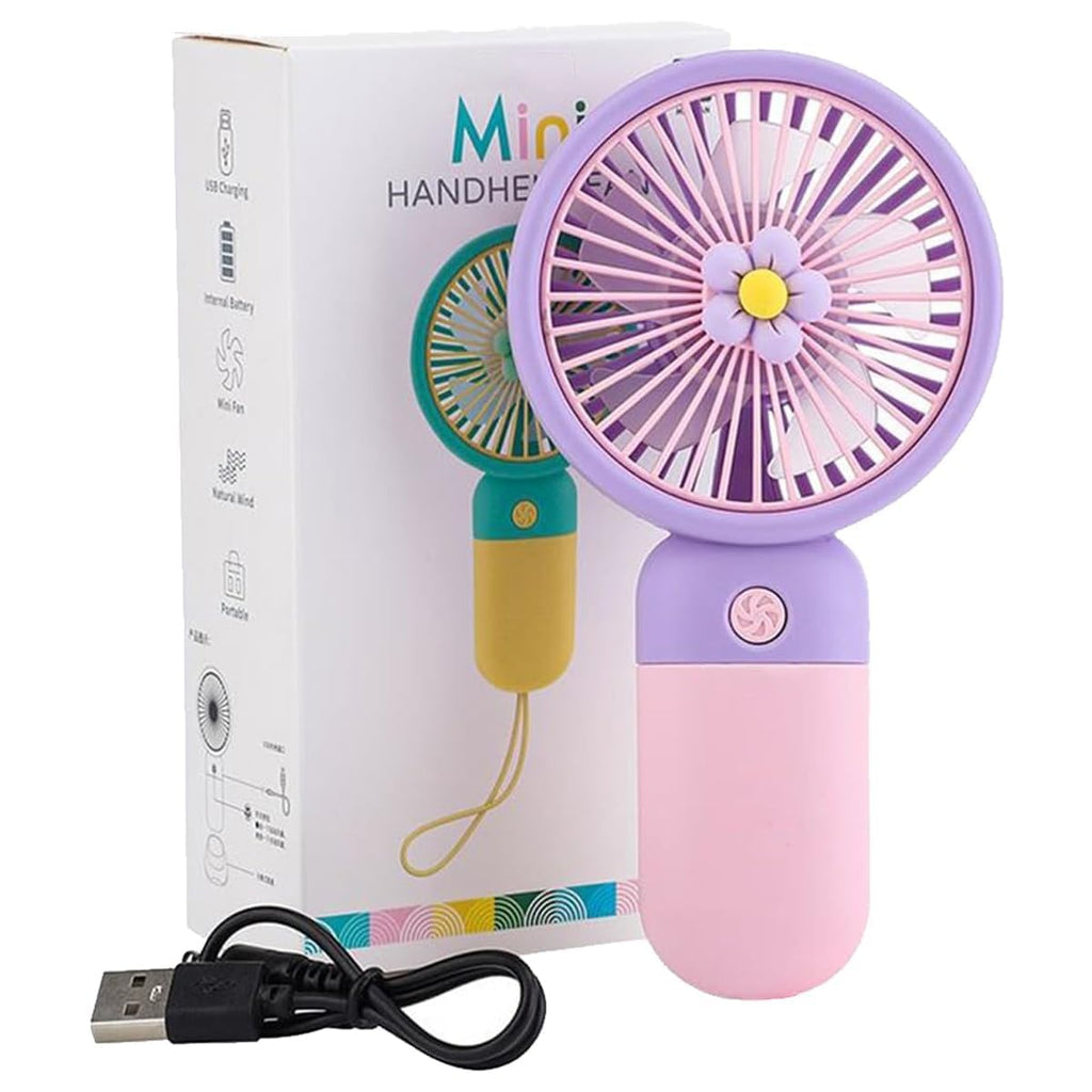 TYROCX Premium Pastel Mini Handheld Fan | USB Rechargeable Portable Personal Cooling Fan with Cute Daisy Design | 3-Speed Desktop & Travel Fan (Multicolor)