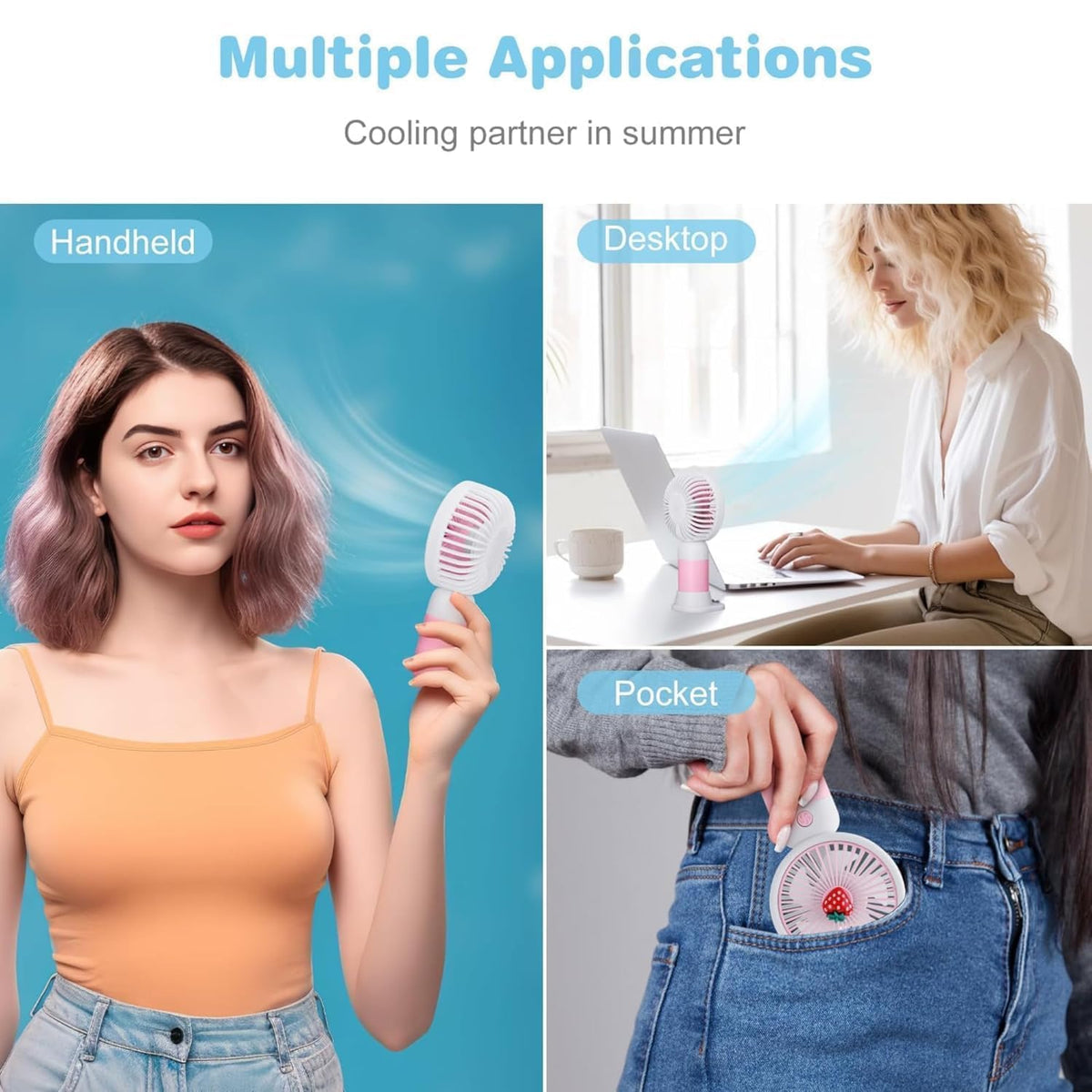 TYROCX Premium Pastel Mini Handheld Fan | USB Rechargeable Portable Personal Cooling Fan with Cute Daisy Design | 3-Speed Desktop & Travel Fan (Multicolor)