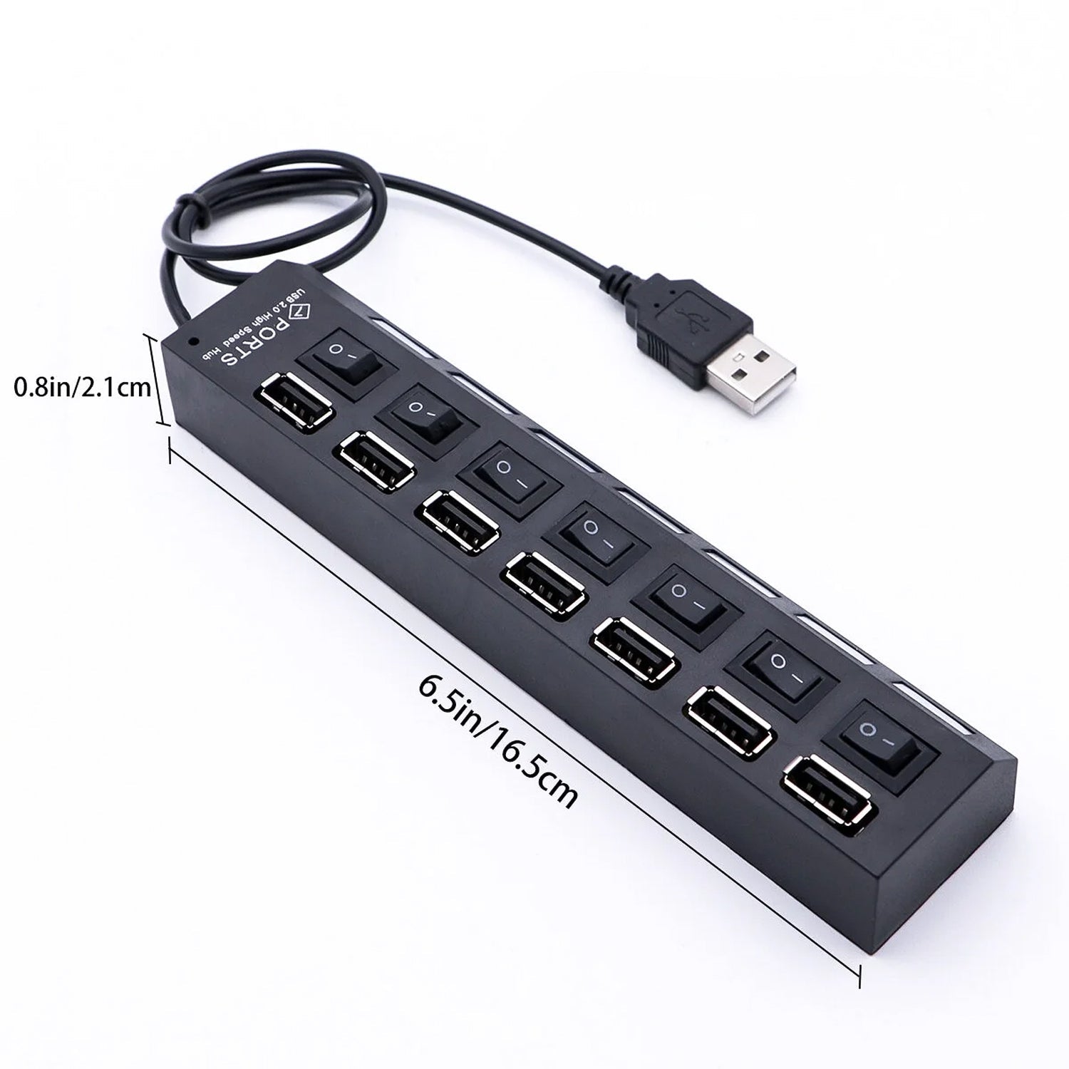 7 Port USB Hub with individual switches and LED indicators